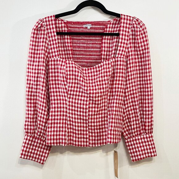 Last Chance! New Reformation Stilton 100% Linen Gingham Top Red 10, M $148 - Picture 3 of 9